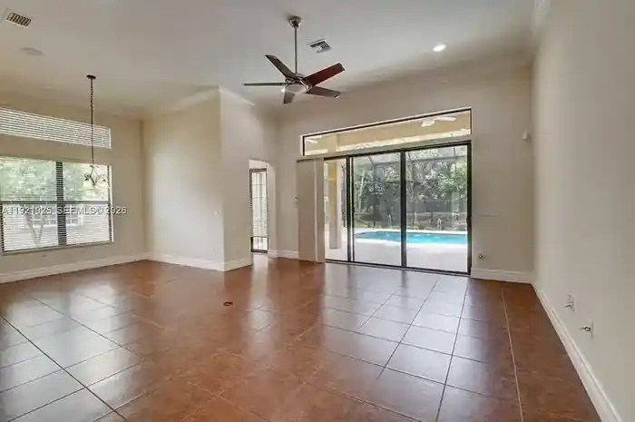 Family room with pool view